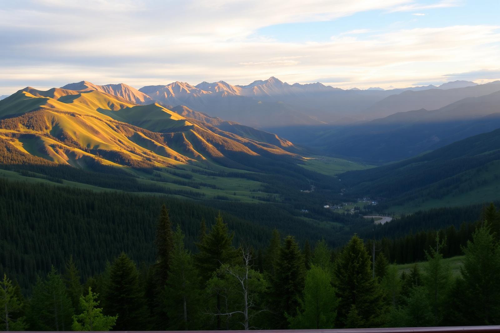 Wide view from the Echo Mountain lodge deck toward the Continental Divide